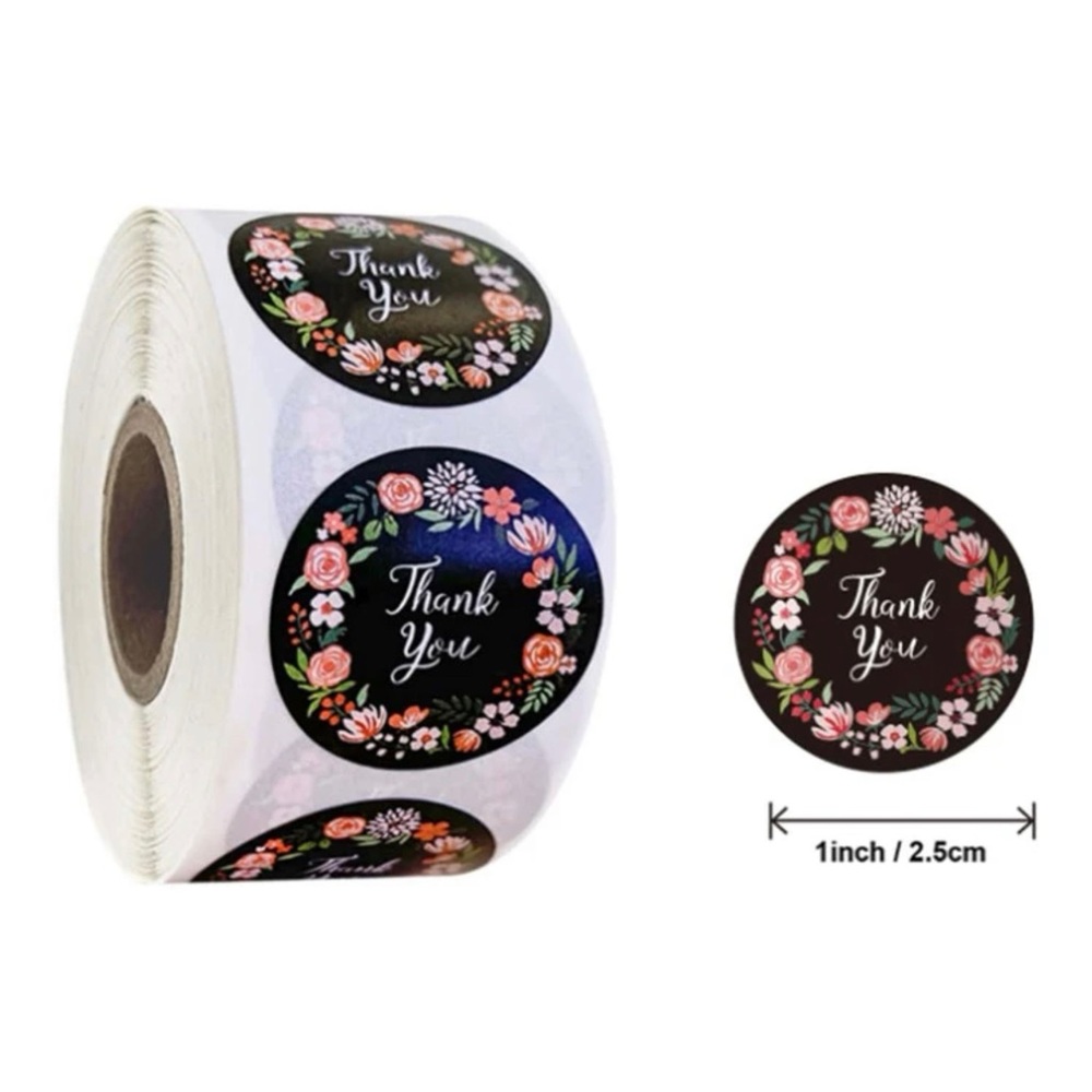 450 Thank You Flower Border Round Stickers - Picture 4 of 6